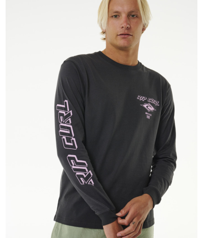 RIP CURL FADE OUT ICON LS TEE BLACK / PURPLE