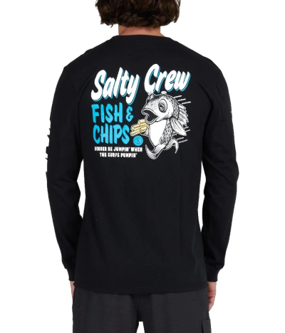 SALTY CREW FISH AND CHIPS L/S PREMIUM TEE BLACK