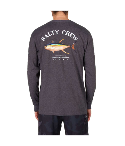 Camiseta de manga larga para hombre Salty Crew Ahi Mount Charcoal Heather LS Premium posterior