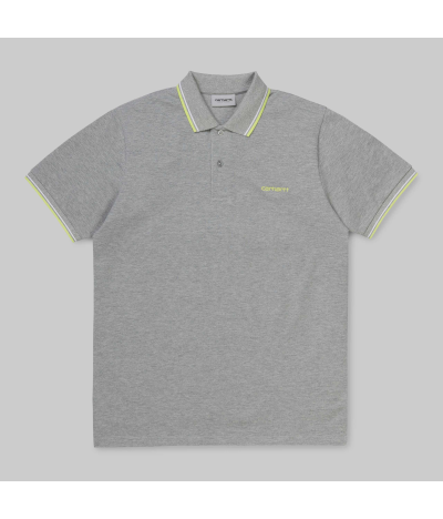 CARHARTT SCRIPT EMBROIDERY POLO GREY HEATHER WHITE LIME