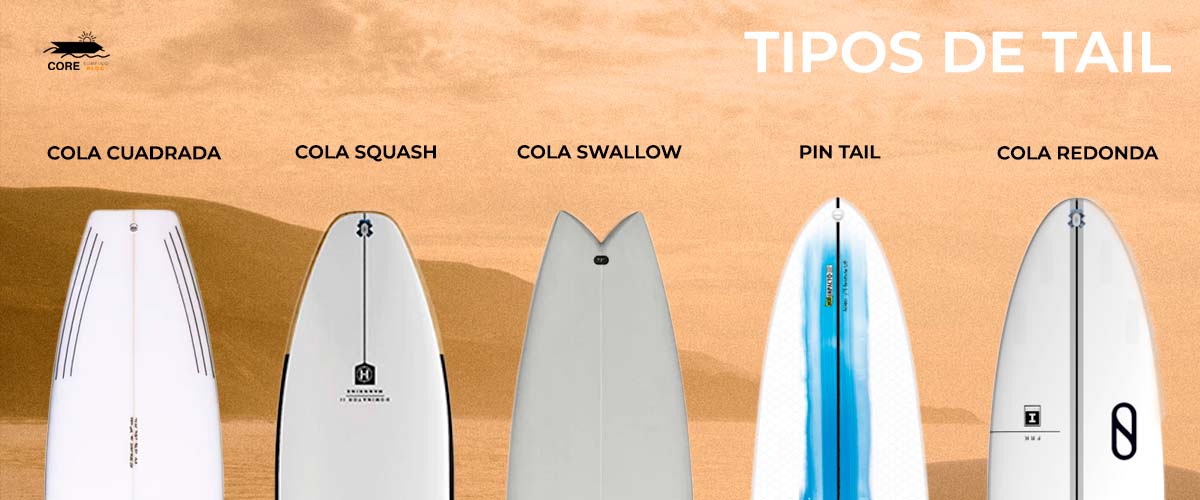 Tipos de cola de tabla de surf: Swallow, Round, Squash, Square